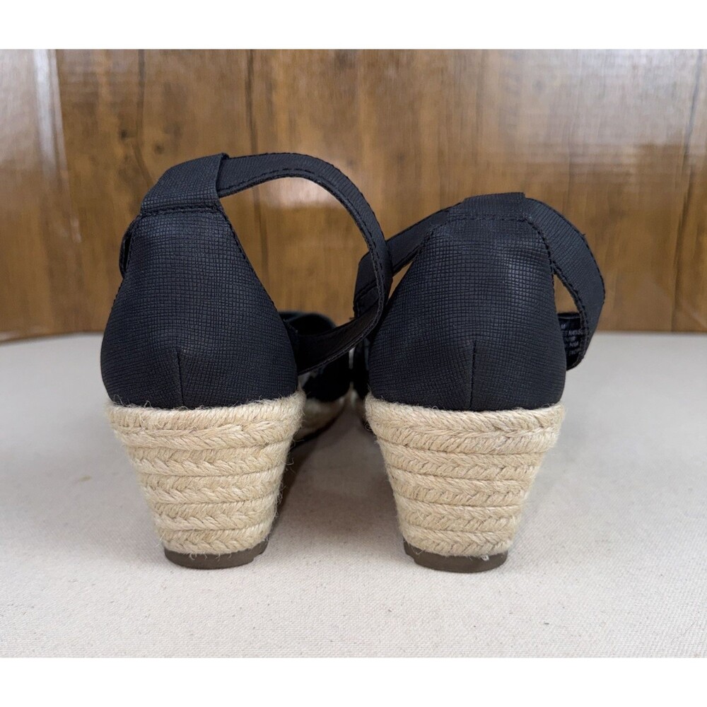 Earth Origins Naples Natasha Black Leather Ankle Strap Wedge Heel Sandals 8.5M - Picture 6 of 8